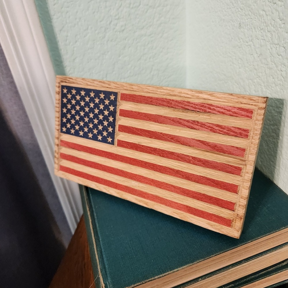 Flags Of Valor Americana Hand Crafted Wood Carved 9.5" × 5.25" Shelf Desk Decor